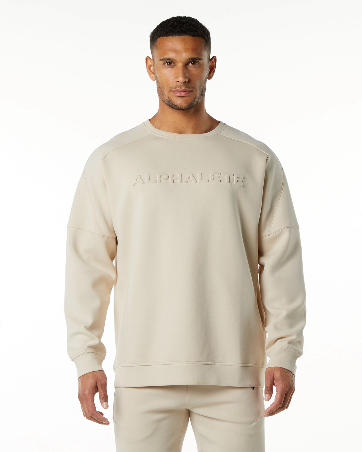 Alphalete Relaxed Interlock Knit Pullover Vanilla | IV9732860