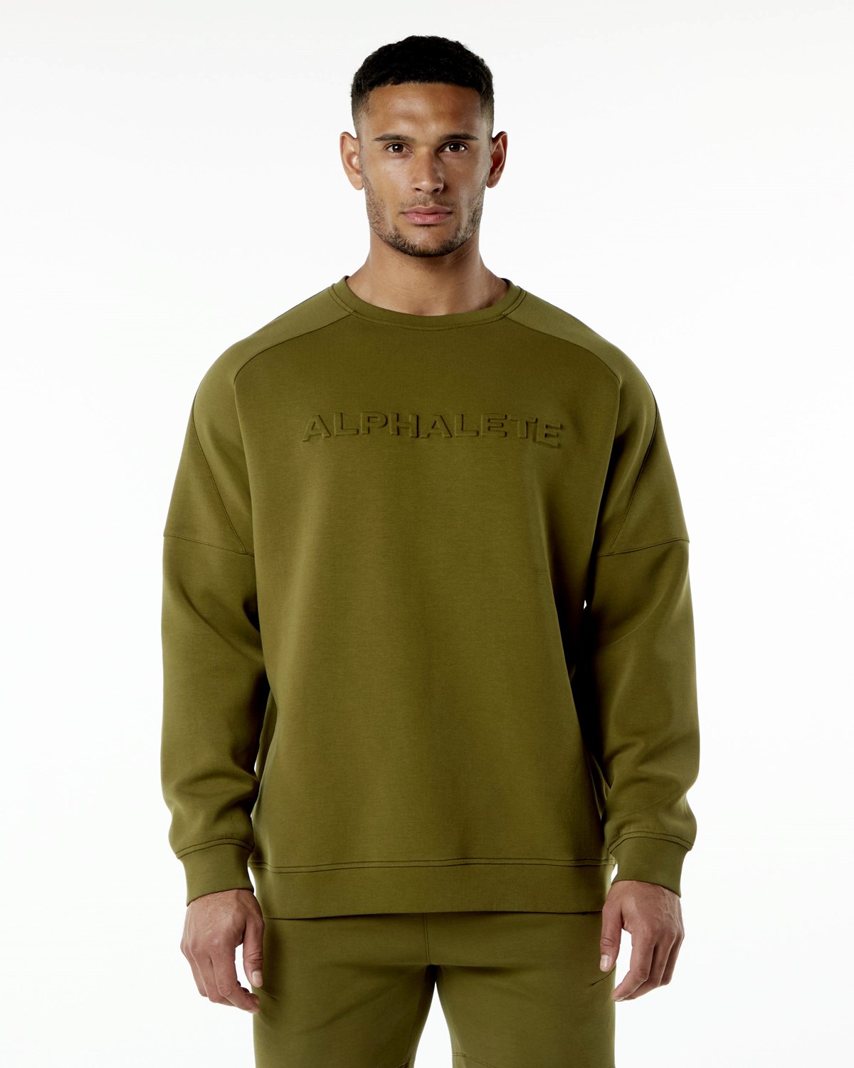 Alphalete Relaxed Interlock Knit Pullover Moss | OK2485309