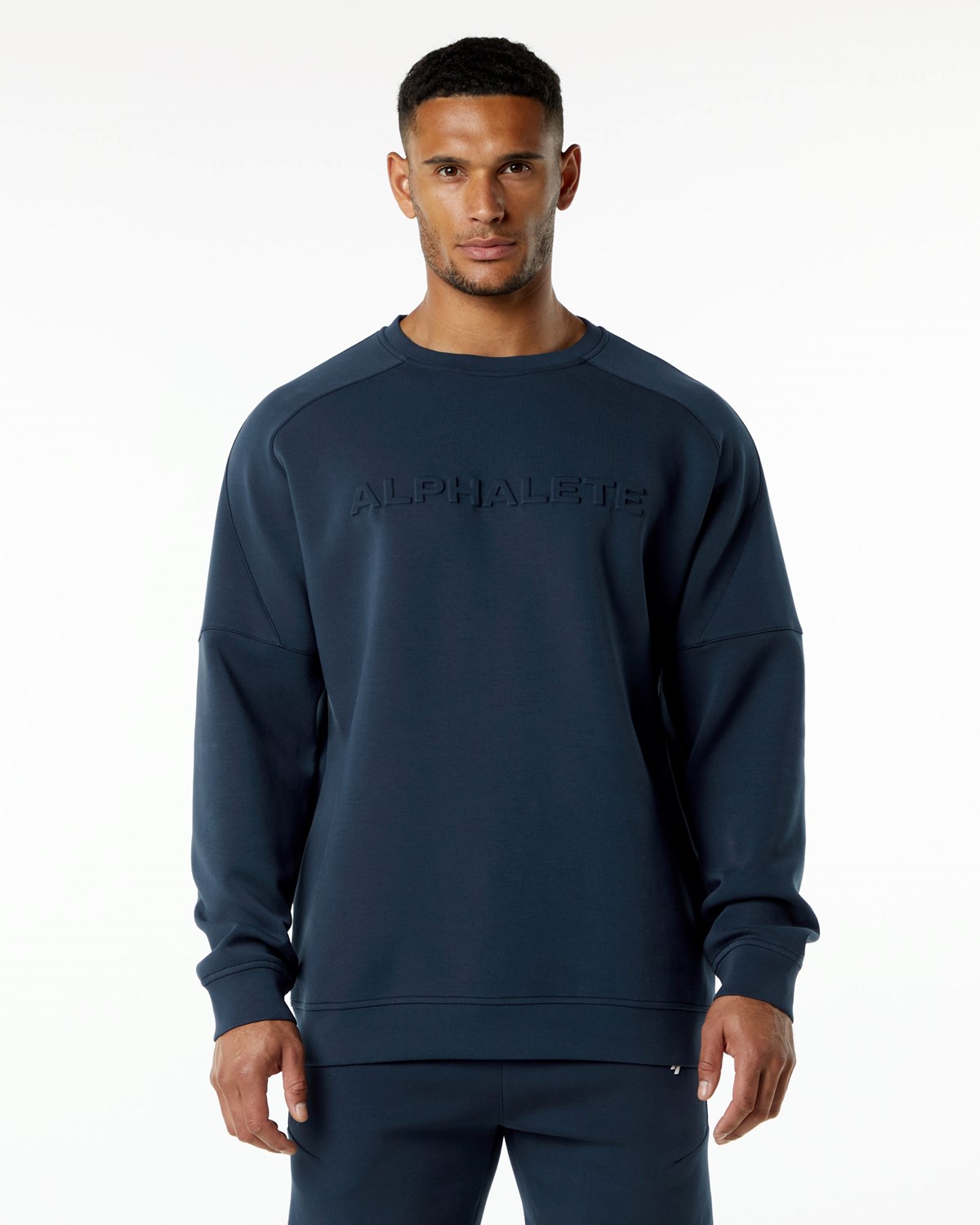 Alphalete Relaxed Interlock Knit Pullover Navy | UV6028419