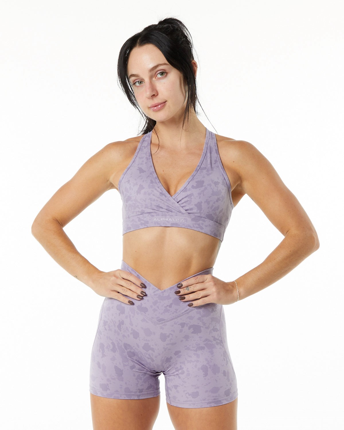 Alphalete Single Brushed Bra Pebble Print Misty Lilac | EH7123048