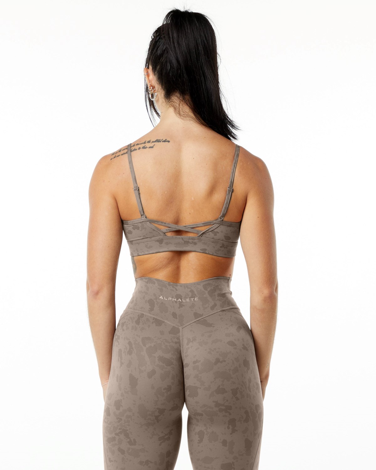 Alphalete Single Brushed Bra Pebble Print Mocha | ZF2896134