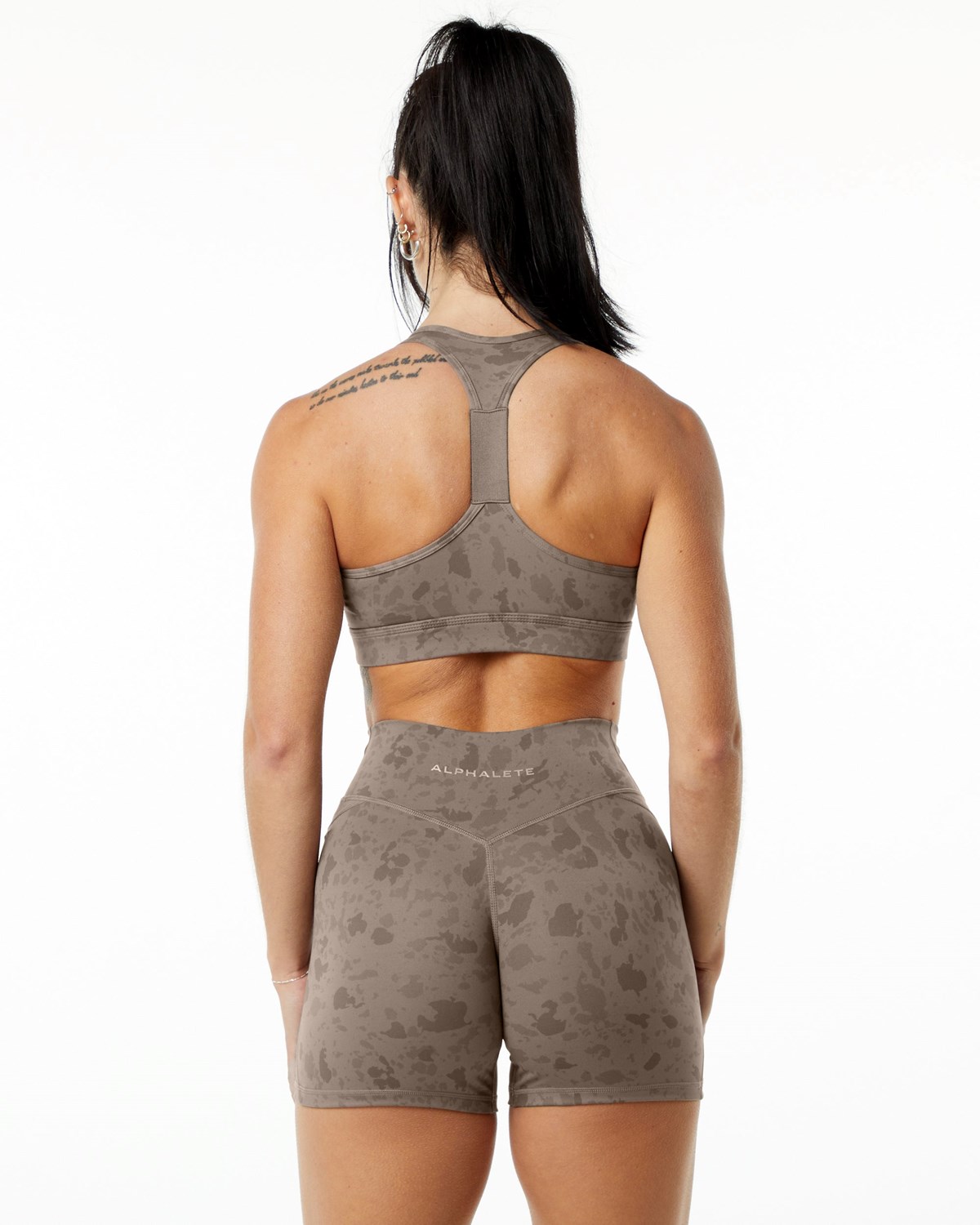 Alphalete Single Brushed Bra Pebble Print Mocha | ZL1760394